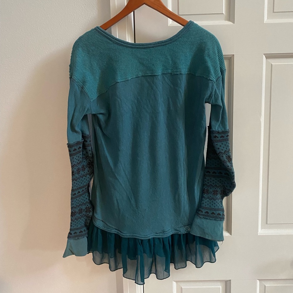 Free People Women's Blue Green Long Sleeve Thermal Tunic Size Small